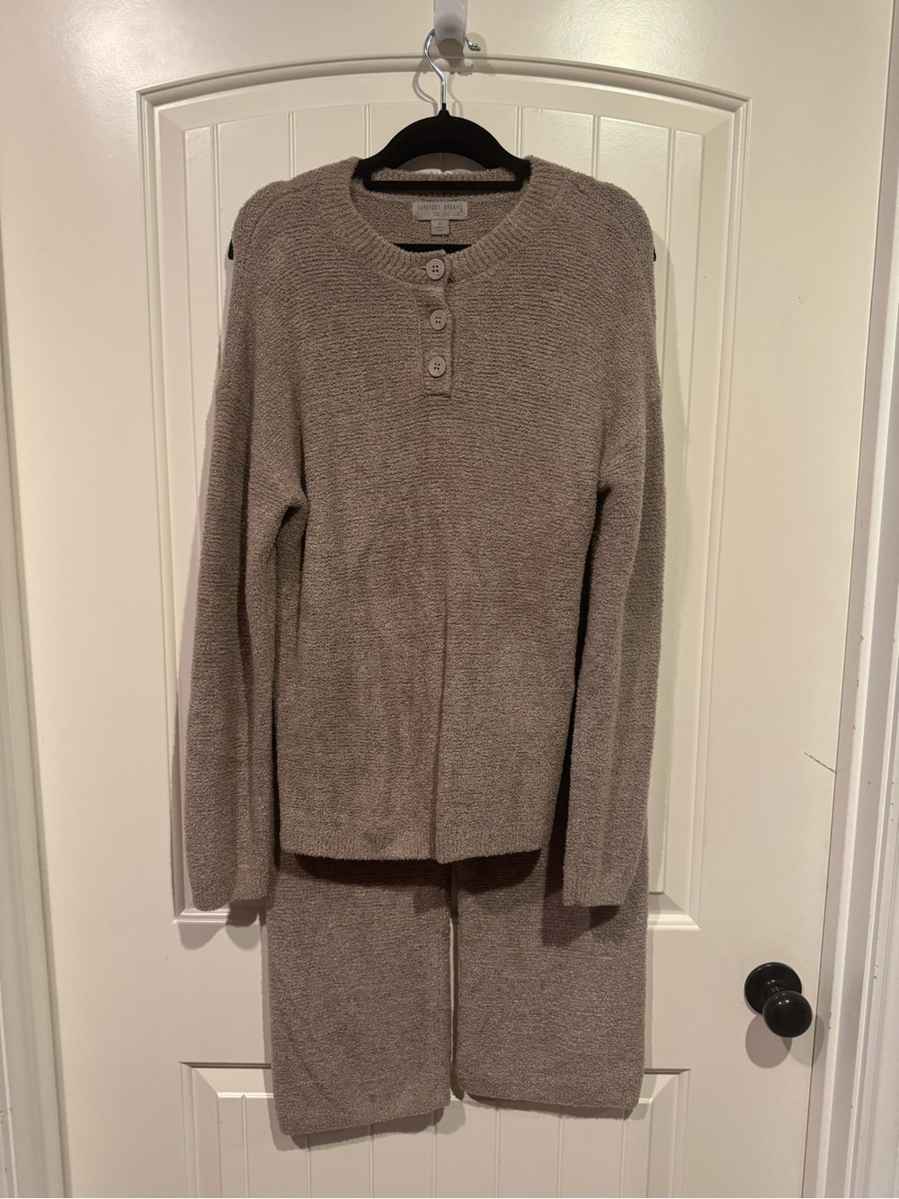Cozy Button-Neck Women's top and pants  in gray